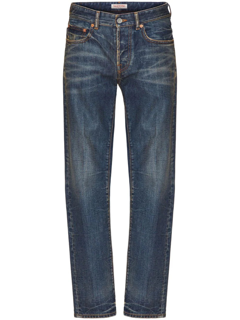 Denim trousers with metallic V Detail