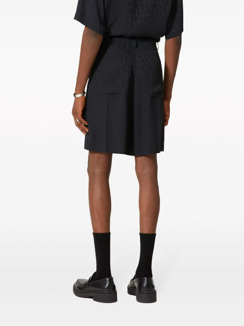 Silk Bermuda shorts with all-over Toile Iconographe motif