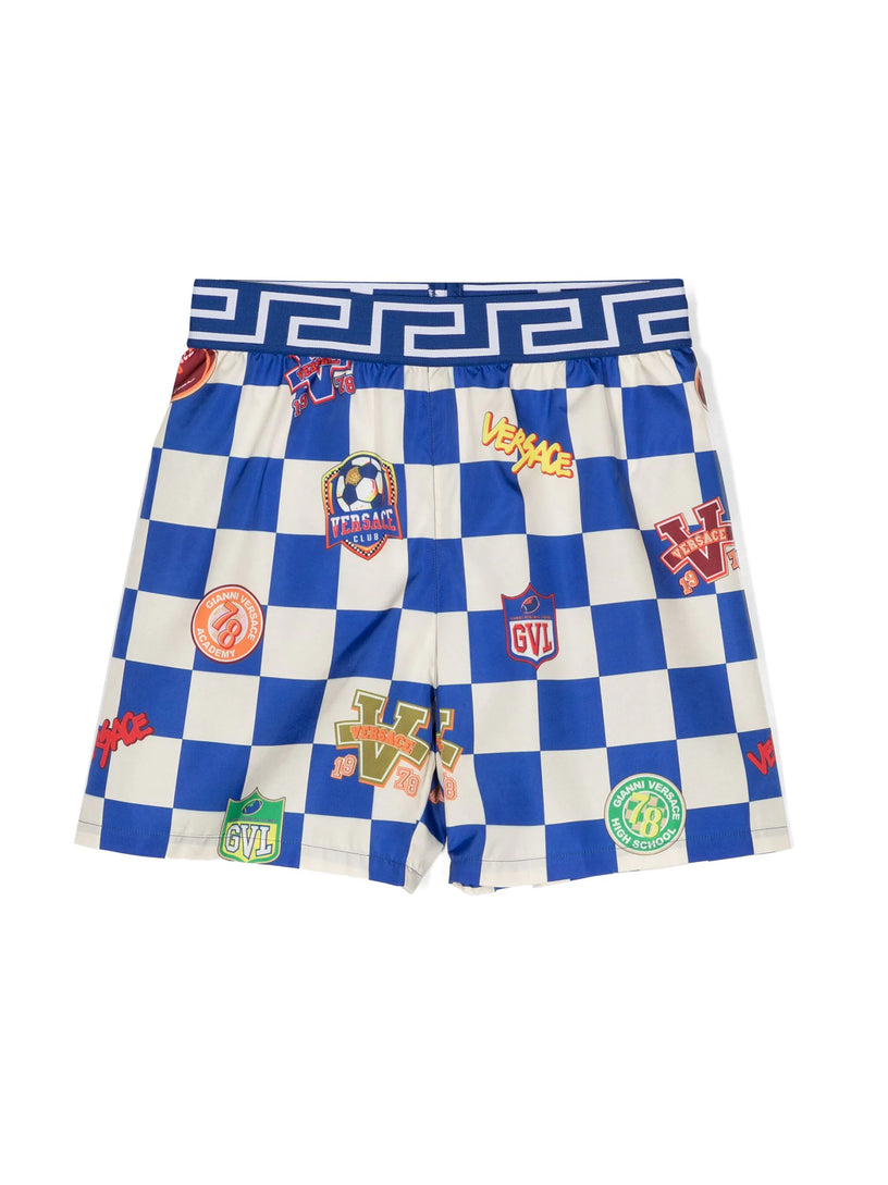 Nylon swim shorts with damier print