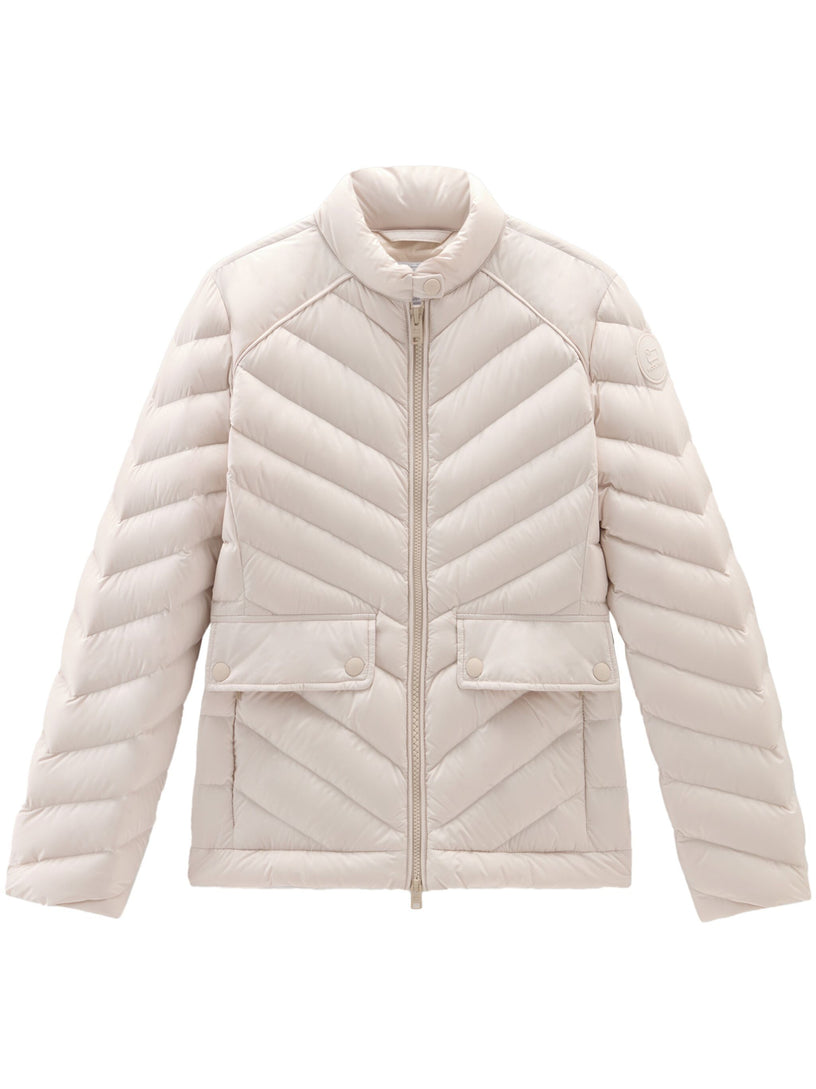 Short Padded Jacket with Chevron Quilting