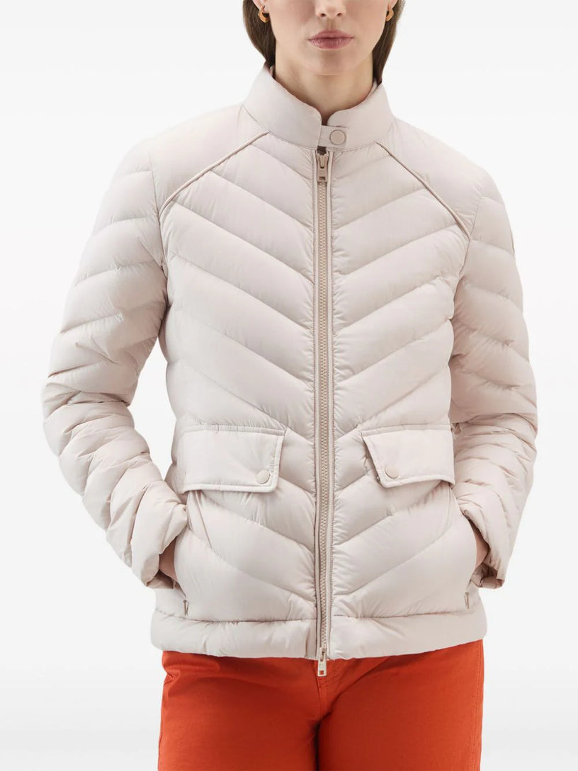 Short Padded Jacket with Chevron Quilting