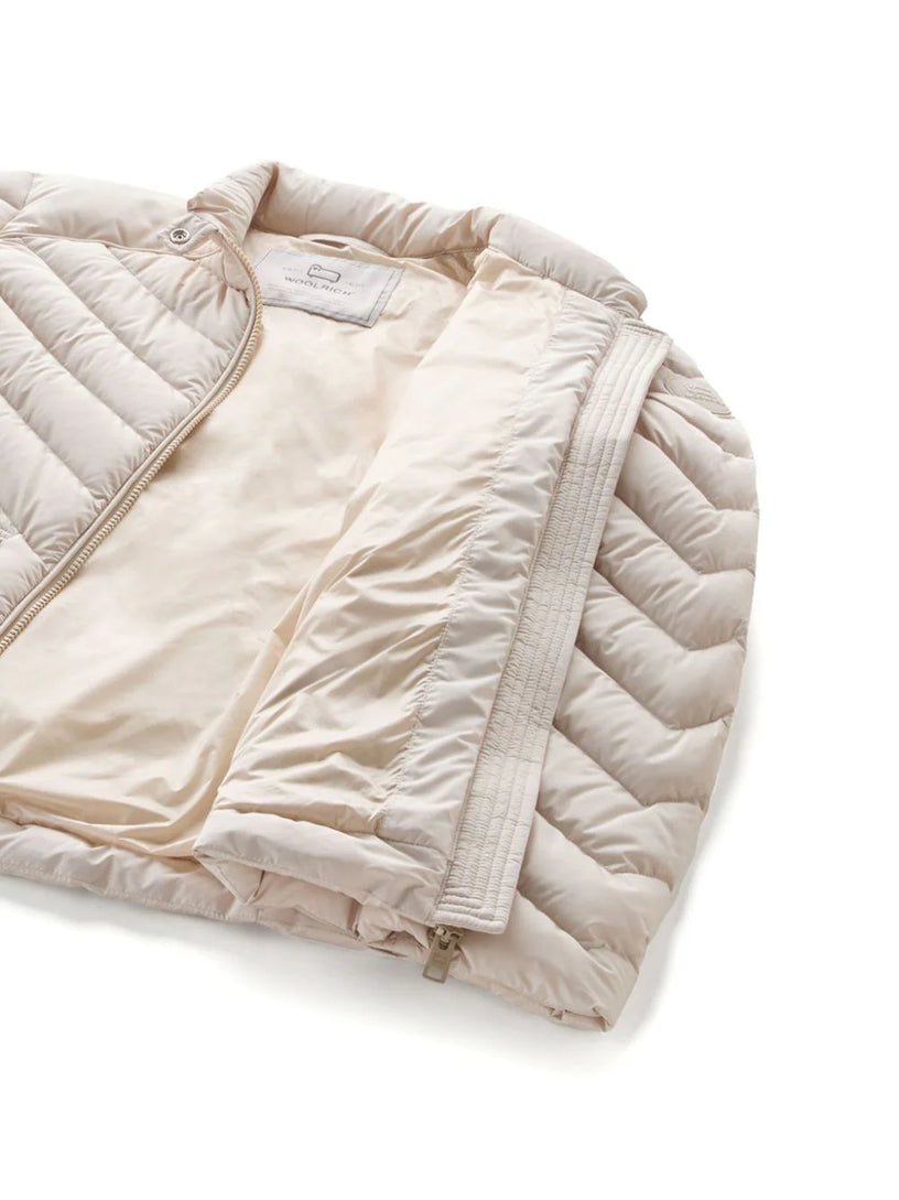 Short Padded Jacket with Chevron Quilting