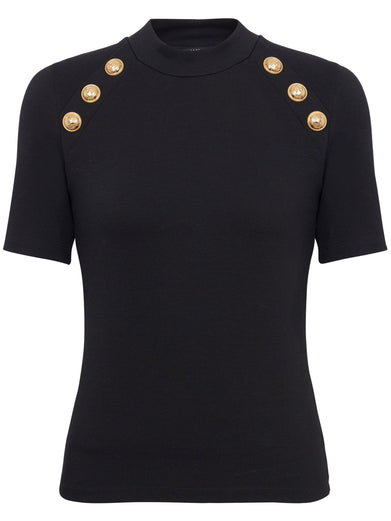 6-button plain jersey T-shirt