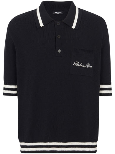 Wool polo shirt with Balmain embroidery