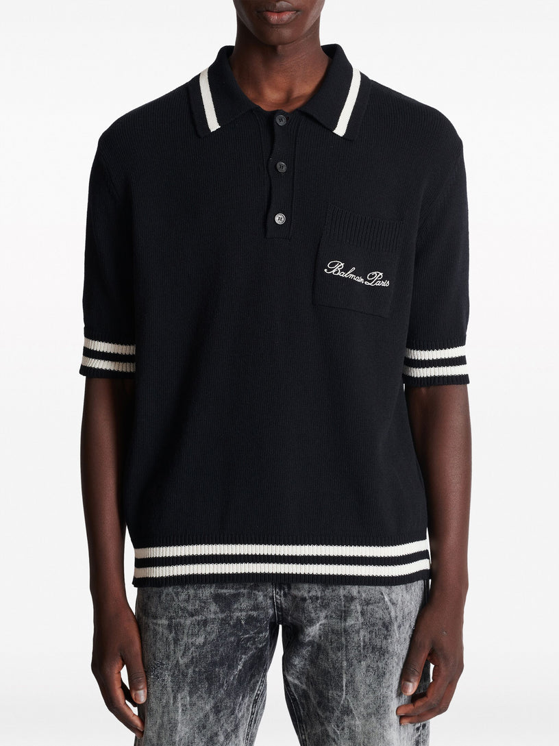 Wool polo shirt with Balmain embroidery