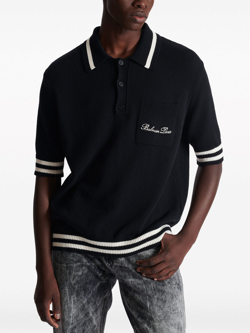 Wool polo shirt with Balmain embroidery