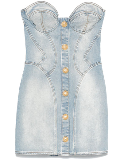 Short denim dress with buttons