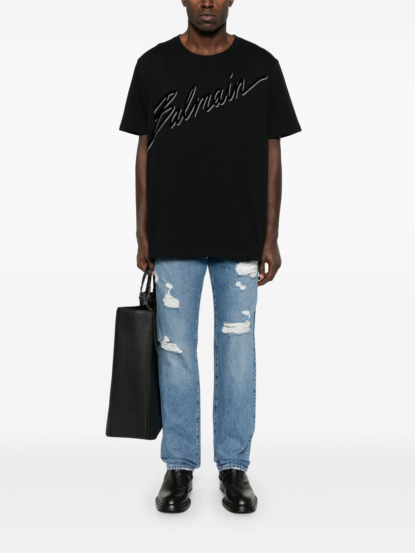 Balmain letter flocked t-shirt