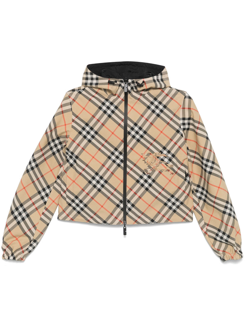 Reversible cropped check jacket