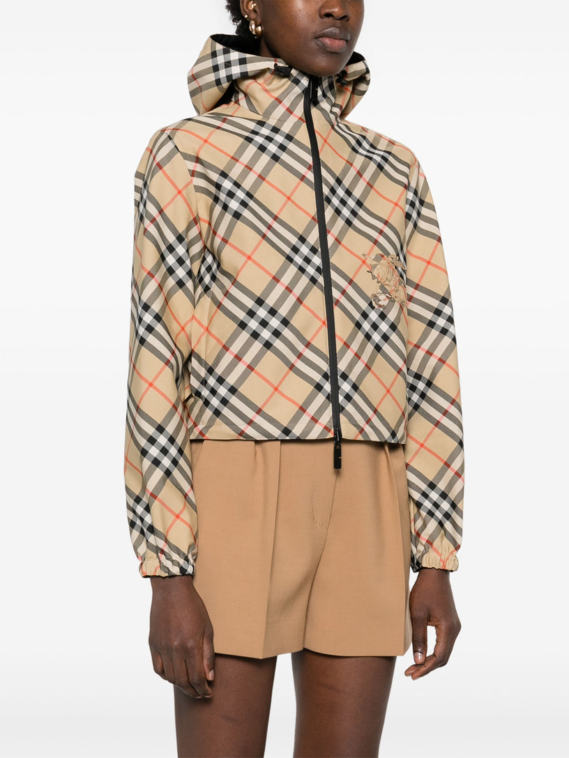 Reversible cropped check jacket