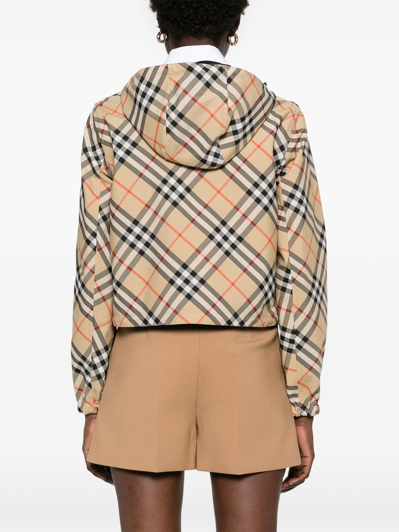 Reversible cropped check jacket