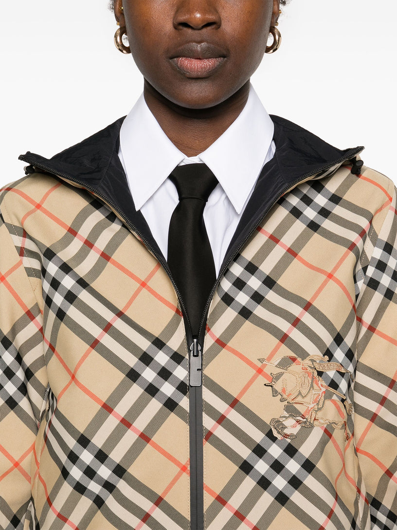 Reversible cropped check jacket