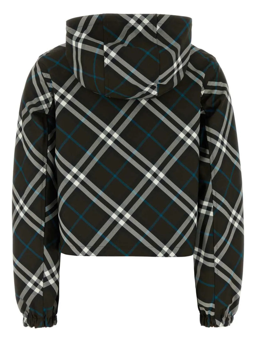 Reversible cropped check jacket