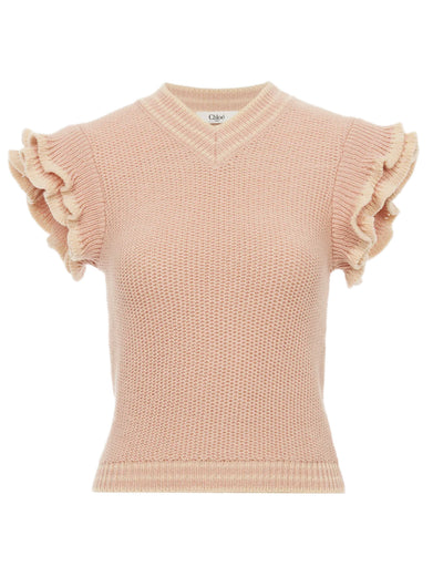 Short-sleeved wool knit top