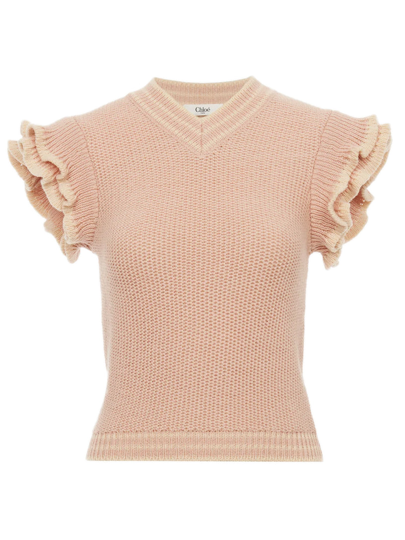 Short-sleeved wool knit top