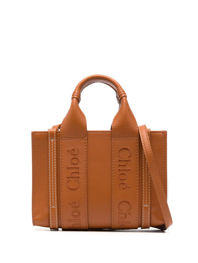 Mini Woody tote bag in soft leather