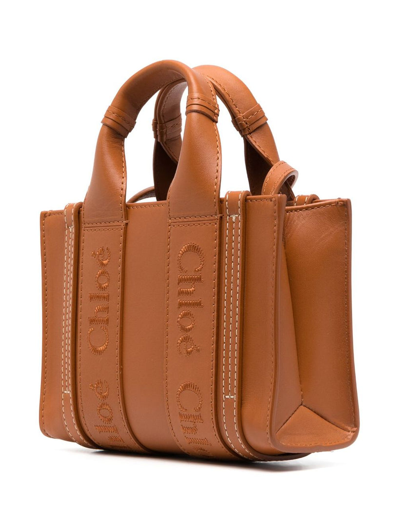 Mini Woody tote bag in soft leather