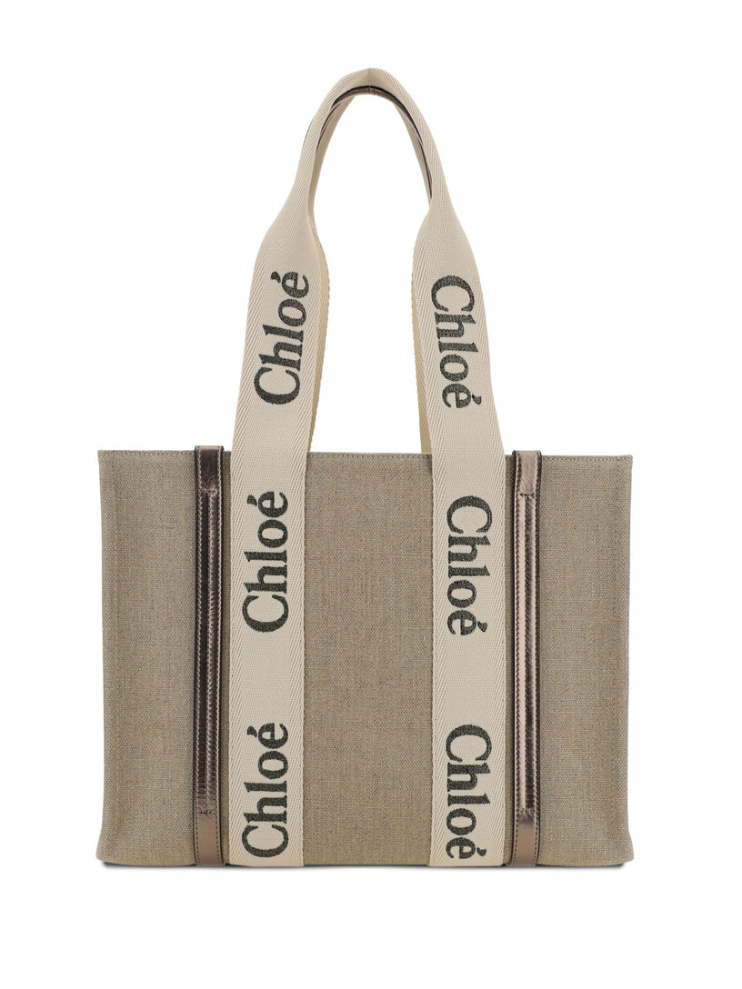 Woody tote bag in linen and leather