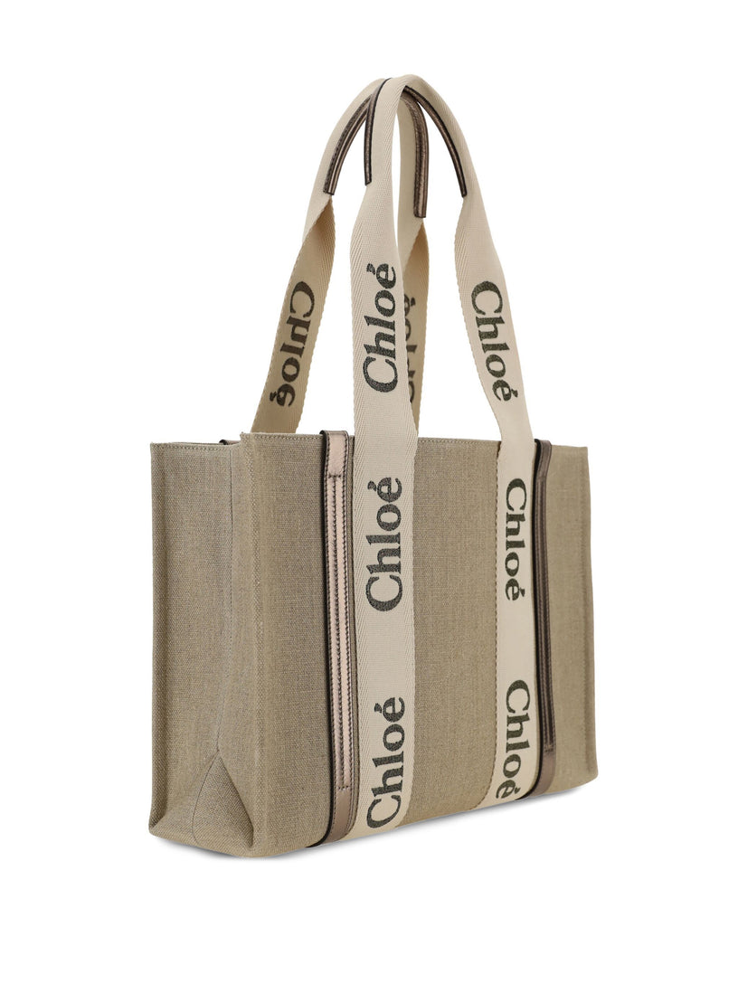 Woody tote bag in linen and leather