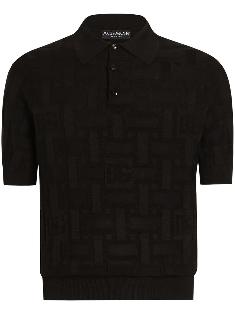 Silk polo shirt with jacquard logo