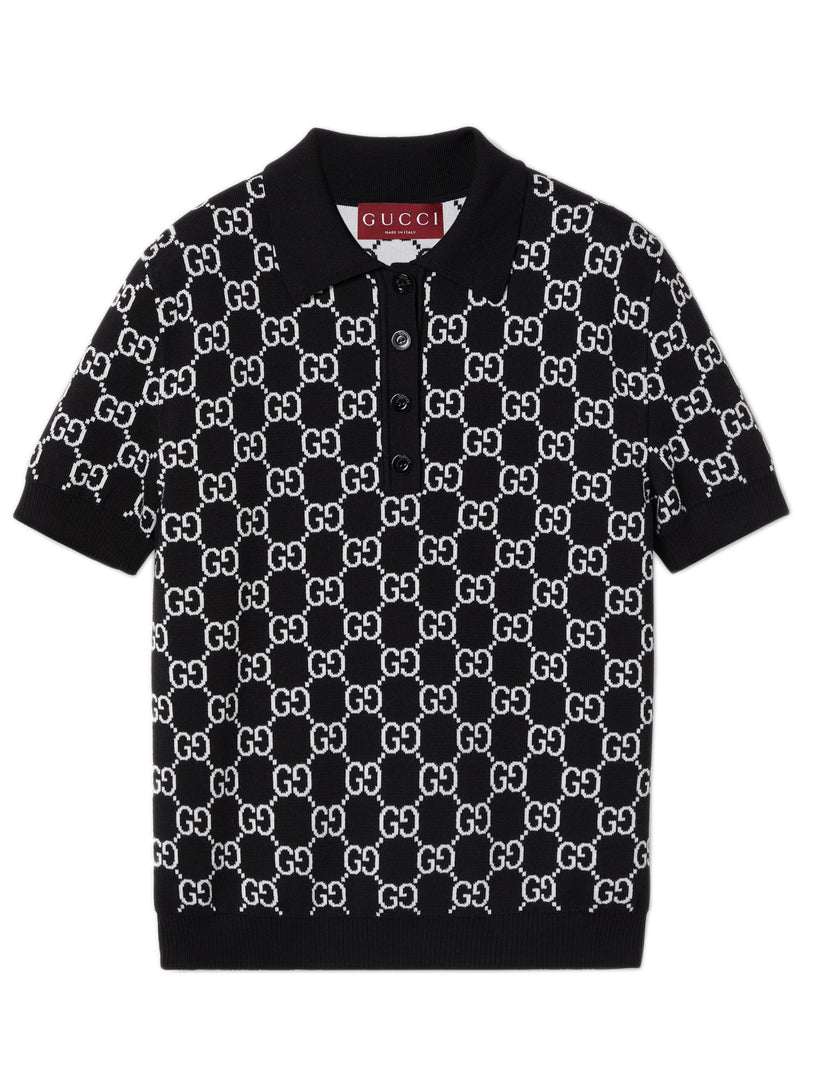 Reversible polo shirt in GG wool jacquard