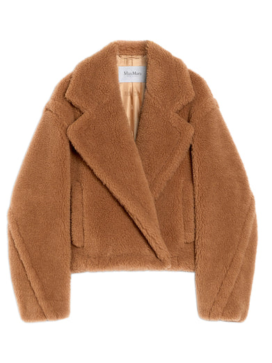 Cropped Teddy Bear Icon Coat in camel