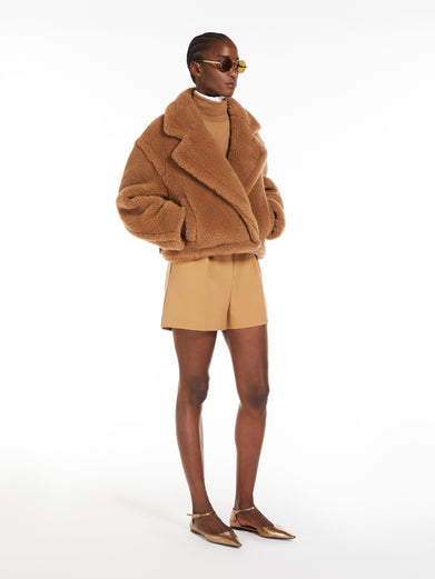 Cropped Teddy Bear Icon Coat in camel