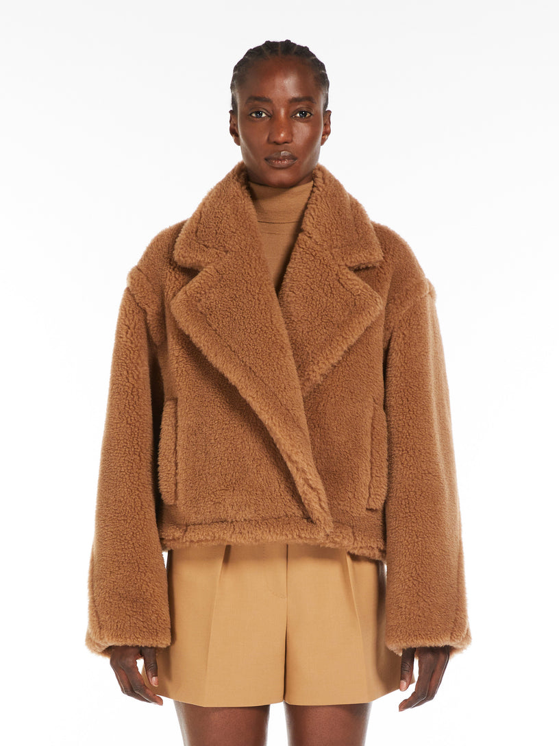 Cropped Teddy Bear Icon Coat in camel