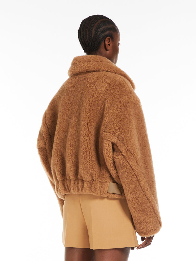 Cropped Teddy Bear Icon Coat in camel