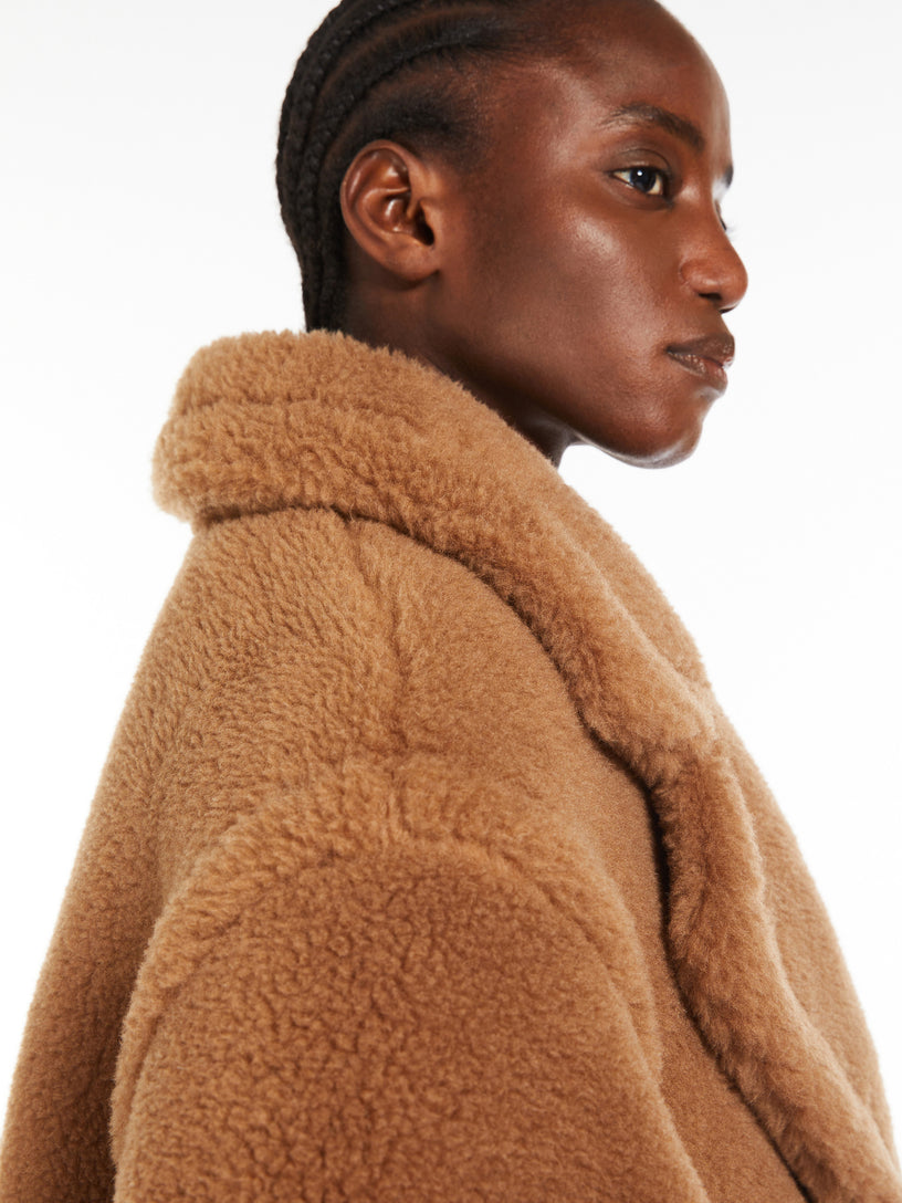 Cropped Teddy Bear Icon Coat in camel