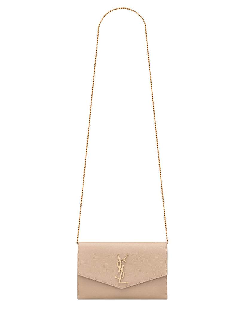 Uptown chain clutch bag in grain de poudre leather