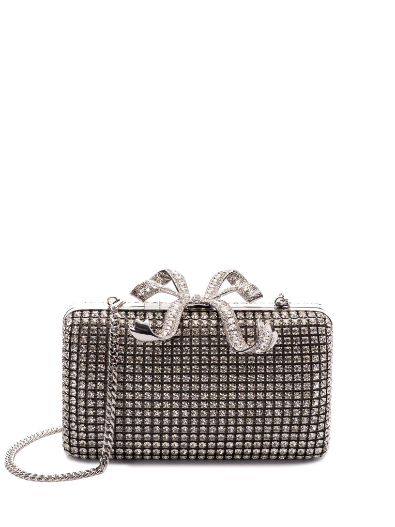 Silver crystal box clutch