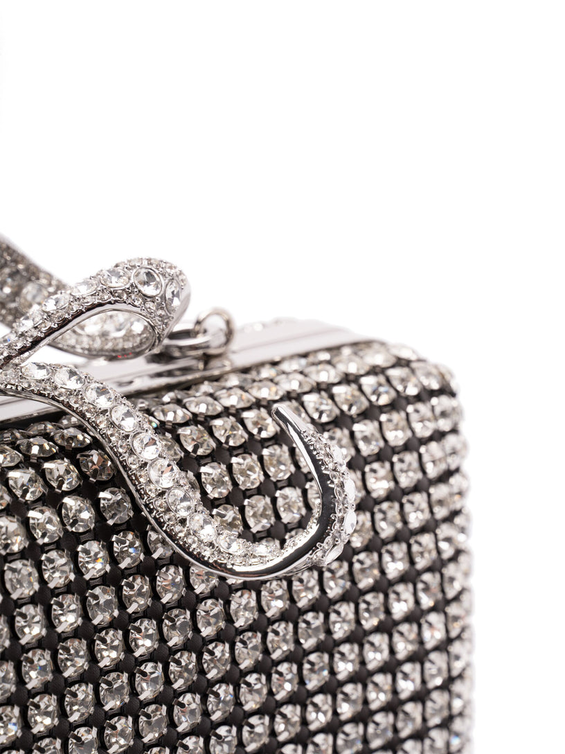 Silver crystal box clutch