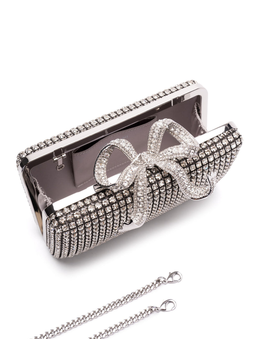 Silver crystal box clutch