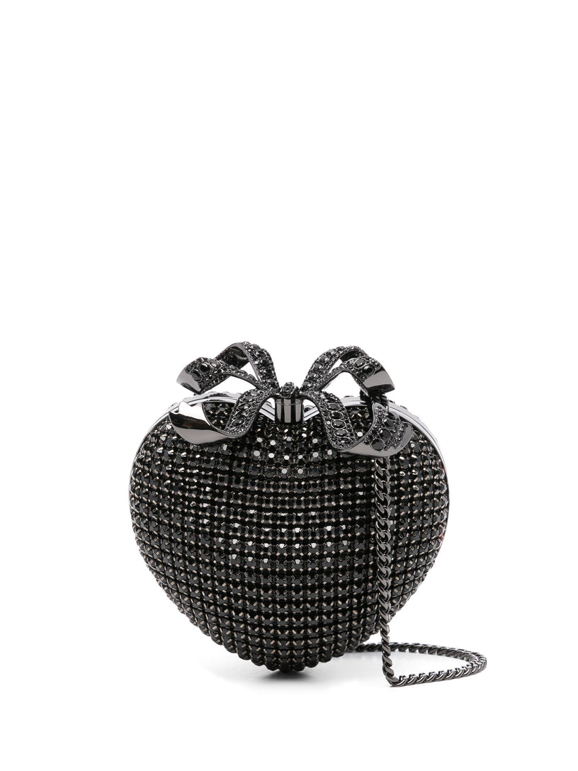 Black crystal heart clutch