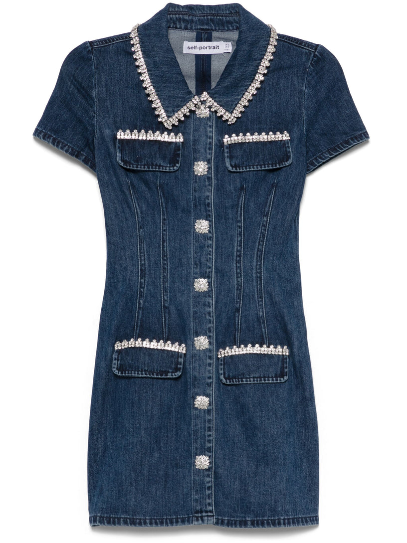 Mini dress with denim collar