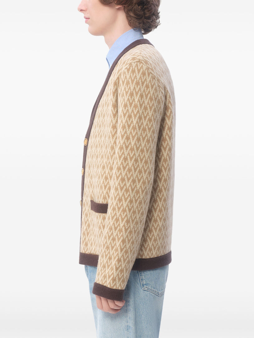 Wool cardigan with toute la V motif