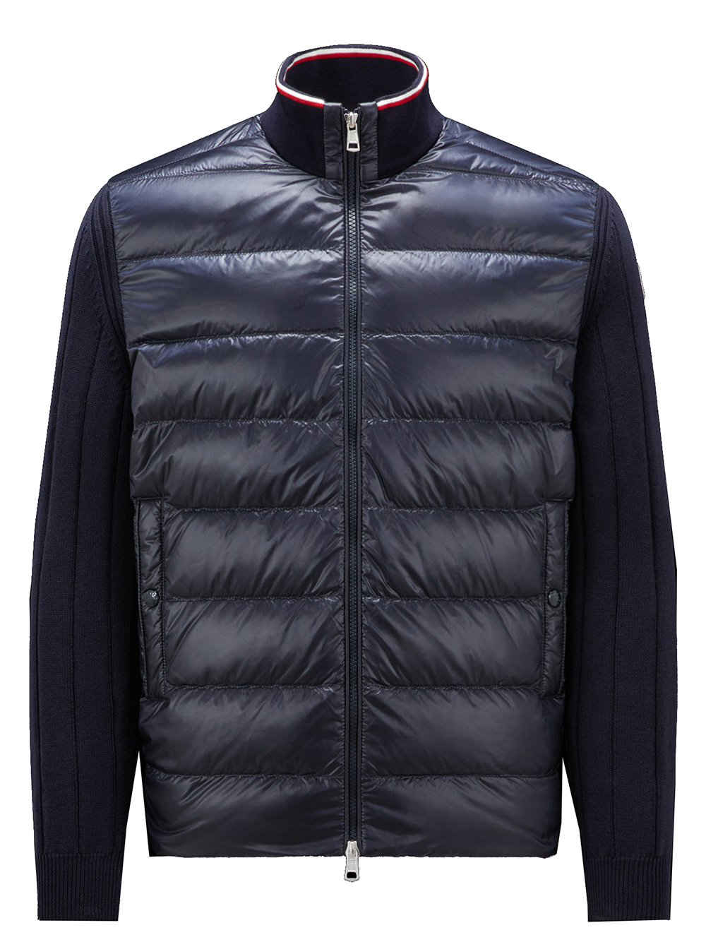 Moncler Cotton Tricot & Tech Down Cardigan In Blue