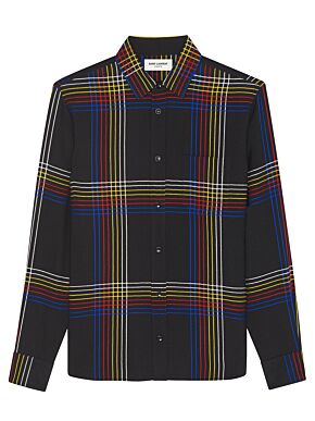 Yves collar fitted shirt in checked wool