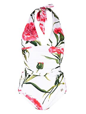 Carnation-print one-piece swimsuit