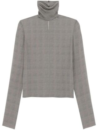 Turtleneck blouse in prince of wales silk charmeuse