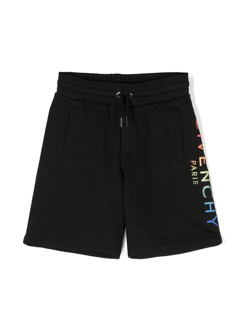Givenchy Kids' Boy's Rainbow Embroidered Logo Bermuda Shorts In Black